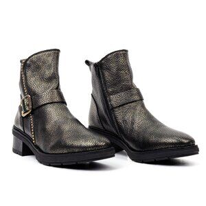 Hispanitas Women Levia Studded Buckle Moto Biker Green Leather Boots size 8.5US